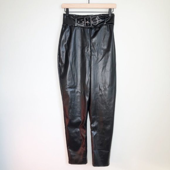 NWT PLT Black Faux Leather Belted Skinny Pants - Picture 5 of 9